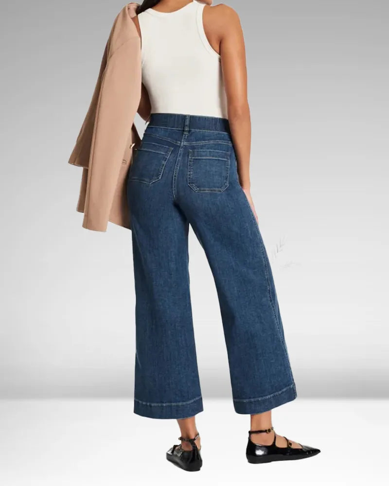 Cropped Wide-Leg Patch Pocket Jeans