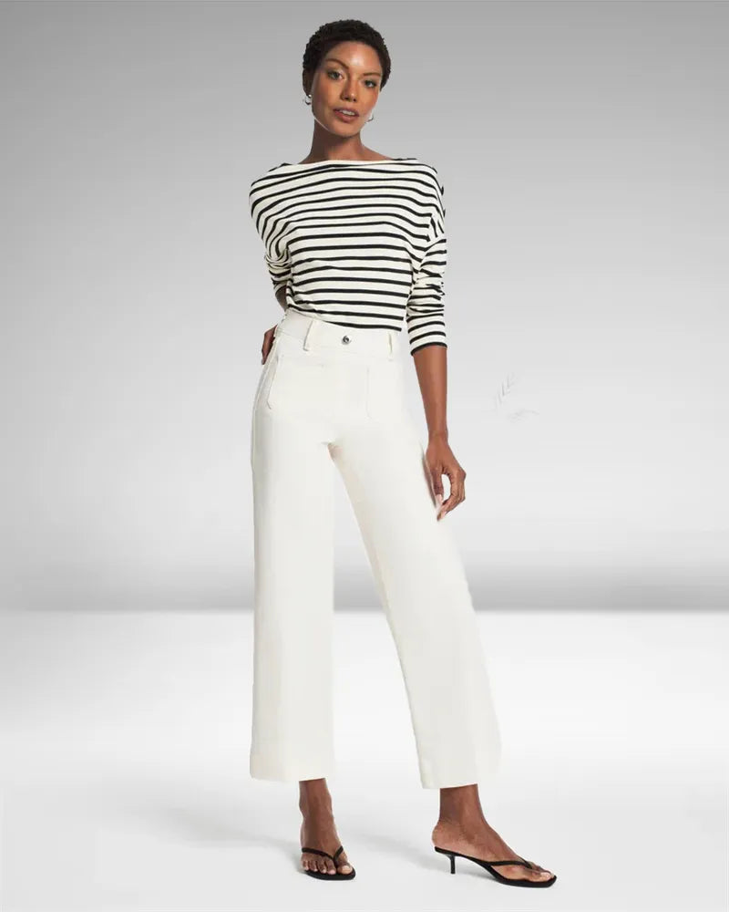 Cropped Wide-Leg Patch Pocket Jeans