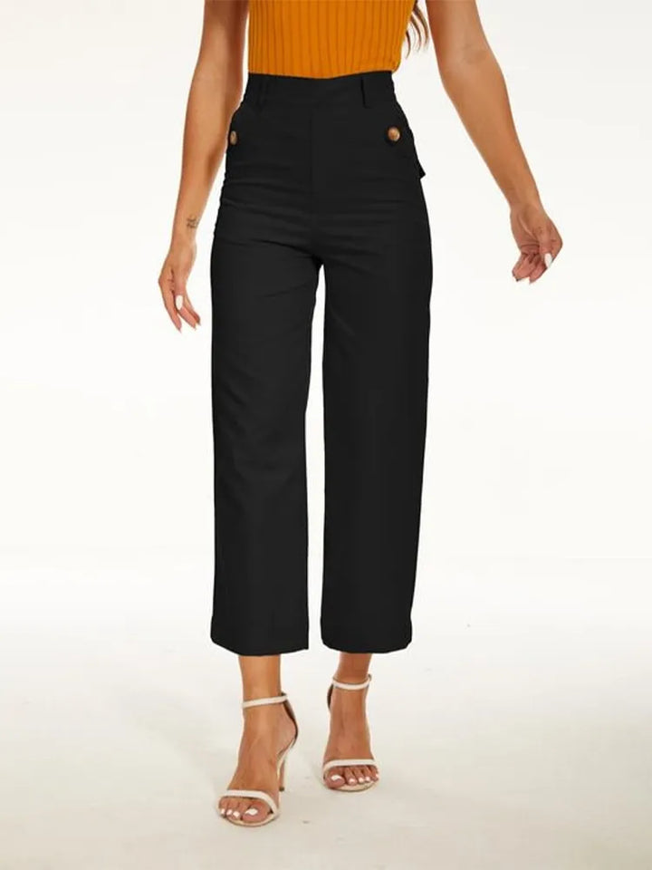 Tummy Control Twill Cropped Wide Leg Pant