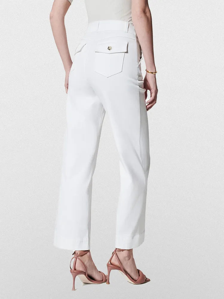 Tummy Control Twill Cropped Wide Leg Pant